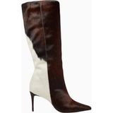 Black Suede Studio Ember 80 Kahverengi Cow-Print Pony Hair Diz Altı, Sivri Burun Ince Topuklu Çizme