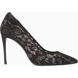 Black Suede Studio Gia 100 Dantel ve Saten, Siyah Ince Topuklu Stiletto Ayakkabı