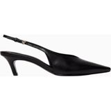 Black Suede Studio Lou 50 Siyah Deri Sivri Burun V-Kesim, El Yapımı Zarif Slingback Topuklu Ayakkabı