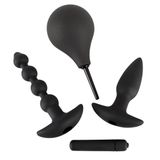 Black Velvets Anal Kit Seti - Yeni başlayanlar ve profesyoneller için 4 parçalı anal seks seti, seks oyuncağı seti, Plug, top dizisi, samimi duş ve vibratör, siyah