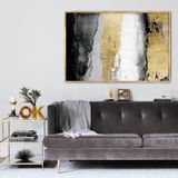 Black White Gold Yağlı Boya Dokulu Tablo 50X70 Gold Çerçeveli