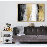 Black White Gold Yağlı Boya Dokulu Tablo 90X120 Siyah Çerçeveli