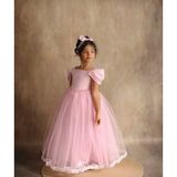 Black White Wedding Pembe Kız Çocuk Fistolu Elbise, Doğum Günü Elbisesi, Balo Elbisesi Kollu Elbise - 7 - 8 Yaş - 01P-Pembe
