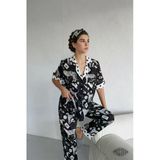 Black Zebra Kadın Saten Pijama Takımı Zebra Desenli Kısa Kollu Siyah Beyaz