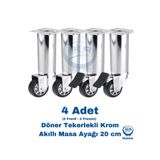 BlackBird Home 4 Adet Döner Tekerlekli Krom Sihirli Akıllı Masa Ayağı 20 cm ( Vida Hediyeli )