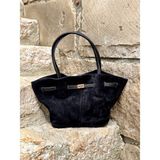 Blackbird Luxe Storm Hakiki Deri Süet Kadın El ve Omuz Çantası - Siyah