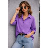 blackbonds Kadın Mor Oversize Pamuklu Rahat Tek Cepli Keten Gömlek – Yeni Yaz Koleksiyonu