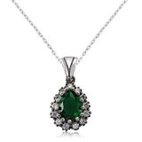 BlackCraft 925 Ayar Gümüş Hürrem Sultan Kadın Kolye Yeşil Zirkon Taşlı Otantik