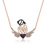 BlackCraft 925 Gümüş Rose Kaplama Kalpli Anne Çocuk Kolye