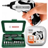 Black+Decker 3.6 V Lityum Batarya Şarjlı Tornavida Seti + Bosch 46 Parça Cırcırlı Tornavida Seti