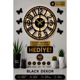 Blackdekor 40 Cm Klasik Modern Duvar Saati, Şık Duvar Saati, Kare Desenli Duvar Saati, Işıklı Duvar Saati