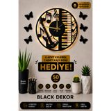 Blackdekor 50 Cm Müzik Temalı Dekoratif Duvar Saati - Gitar, Nota Ve Piyano Tasarımı, Işıklı Mdf Saat, Modern