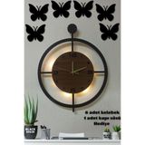 Blackdekor Ceviz Led Işıklı Duvar Saati - 50 Cm Büyük Dekoratif Ahşap Saat | Şık Ve Modern Tasarım