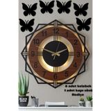 Blackdekor Ceviz Rengi Modern Işıklı Duvar Saati | Şık Dekoratif Led Aydınlatmalı 40 Cm Saat