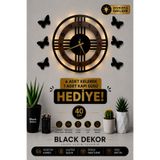 Blackdekor Ceviz Renk Dört Çizgili LED Duvar Saati 40 Cm Modern Dekoratif Salon Ofis Duvar Saati