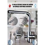 Blackfit 3 Yollu Arıtmalı Sıcak Soğuk Çıkışlı Krom Renk Evye Mutfak Bataryası Arıtmalı Musluk