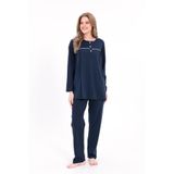BLACKMORE Kadın Lacivert Büyük Beden Pamuklu Düğmeli Pijama Takımı