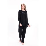 BLACKMORE Kadın Siyah Büyük Beden Pamuklu Düğmeli Pijama Takımı