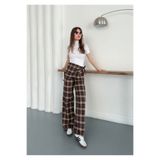 BLACKPERA Bersh Model Ekose Desen Bel Fular Detaylı Pantolon