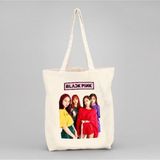 Blackpink Bez Çanta Iki Tarafı Kalıcı Baskılı Yıkanabilir Bez Çanta Omuz Çantası - 10D-Krem