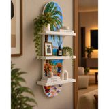 Blacksea Palmiyeli Deniz Terası Ve Saksılar Temalı 3 Raflı Oval Duvar Rafı, 70 X 25 Cm, Mdf