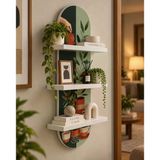 Blacksea Saksı Bitkisini Sulayan El Temalı 3 Raflı Oval Duvar Rafı, 70 X 25 Cm, Mdf