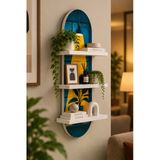 Blacksea Sarı Işık Altında Saksı Bitkisi Temalı 3 Raflı Oval Duvar Rafı, 70 X 25 Cm, Mdf