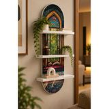 Blacksea Vitraylı Pencere Ve Desenli Halı Temalı 3 Raflı Oval Duvar Rafı, 70 X 25 Cm, Mdf