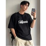 Blacksokak Erkek Siyah California Altı Çizgili Baskılı Oversize T-Shirt - M