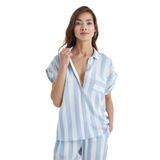 Blackspade Kadın Önden Düğmeli Kısa Kol Mavi Çizgili Pijama Takımı C2T5N3O15- MAVİ XL