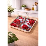 Blackstar Kırmızı Çiçek Desenli Servis Tepsisi Kare Büyük Boy - 35 x 35 cm