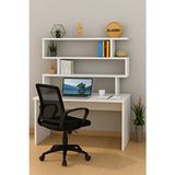 Bladimo Modern Tasarımlı Kitaplıklı Çalışma Masası Suntalam Malzeme ile 168 cm Yükseklik - Beyaz - Y: 168 cm G: 95 cm D: 45 cm
