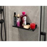 Blaene Mat Siyah 304 Paslanmaz Çelik Delmeden Montaj Yapışkanlı ve Vidalı Geniş Banyo Rafı Duş Organizeri BTH-019