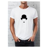 Blah Charlie Chaplin Baskılı Bisiklet Yaka Erkek Tişört - Beyaz