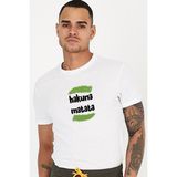 Blah Hakuna Matata Slogan Baskılı Bisiklet Yaka Erkek Tişört - XL - Beyaz