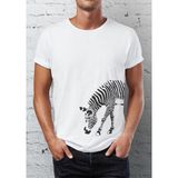 Blah Zebra Baskılı Bisiklet Yaka Erkek Tişört - Beyaz