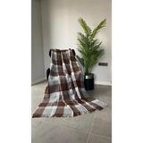 Blantur Pamuklu Saçaklı Ekose Battaniye Tek Kişilik Kahverengi - 150 x 200 cm