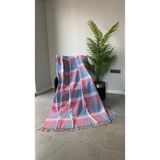 Blantur Pamuklu Saçaklı Ekose Battaniye Tek Kişilik Pembe - 150 x 200 cm