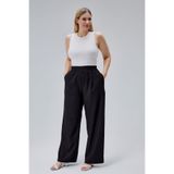 Blax bol kesim pileli kadın pantolon - Siyah 6XL