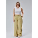 Blax keten viskon bol kesim kadın pantolon - Haki 9XL
