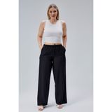 Blax keten viskon bol kesim kadın pantolon - Siyah 4XL
