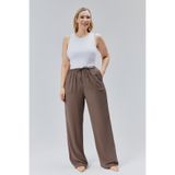 Blax viskon keten karışımlı dokuma kadın pantolon - Kahverengi 6XL