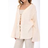blayn jeans Blayn Kadın Keten Kimono – Oversize Rahat Kalıp Yazlık Uzun Kollu Kimono