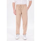 Blayn Jeans Erkek Bej Jogger Pantolon Beli Lastikli Bağcıklı %100 Pamuk Keten Baggy Rahat Günlük Pantolon - 4XL