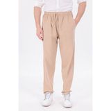 Blayn Jeans Erkek Bej Jogger Pantolon Beli Lastikli Bağcıklı %100 Pamuk Keten Baggy Rahat Günlük Pantolon - 6XL