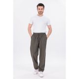 blayn jeans Erkek Haki Jogger Pantolon Beli Lastikli Bağcıklı %100 Pamuk Keten Baggy Rahat Günlük Pantolon