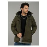 blayn jeans Erkek Polarlı Kürklü Su Ve Rüzgar Geçirmez Kapüşonlu Kışlık Mont & Kaban & Parka Haki XL