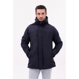 blayn jeans Erkek Polarlı Kürklü Su Ve Rüzgar Geçirmez Kapüşonlu Kışlık Mont & Kaban & Parka Lacivert 2XL