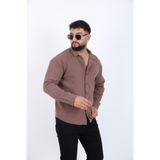 blayn jeans Erkek Uzun Kollu keten görünümlü Gömlek Oversize Kalıp acı Kahverengi L