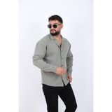 blayn jeans Erkek Uzun Kollu keten görünümlü Gömlek Oversize Kalıp Çağla Yeşili M